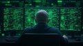 Cybersecurity expert analyzing data on multiple monitors Royalty Free Stock Photo