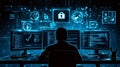 Cybersecurity Expert Monitoring Network Security Data Protection System Code Royalty Free Stock Photo