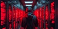 Cybersecurity expert monitoring firewalls in a data center during a breach response Generative AI