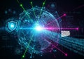 Of cybersecurity, featuring a glowing globe made of connected Royalty Free Stock Photo