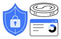 Cybersecurity and Financial Safety with Shield, Coin, and Analytics Concept Royalty Free Stock Photo