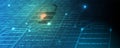 Cybersecurity in Focus: Holographic Folgers Container Amidst Glowing Data Flow