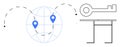 Global Data Security Concept with Key, Globe, and Location Markers Royalty Free Stock Photo
