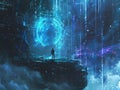 Cybersecurity Guardian Abstract Background with Futuristic Digital Elements.
