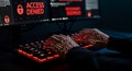 Cybersecurity Hacker Red Alert Access Denied Digital Hands Typing Keyboard Risk Data Code Crime
