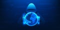 Cybersecurity Hacker technology and cyber threats with computers and digital globe in front, showing cyber theft, virus attacks Royalty Free Stock Photo