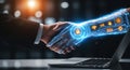 Cybersecurity handshake showcasing digital transformation with advanced technology and innovative business partnership solutions Royalty Free Stock Photo