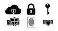 Cybersecurity icons set with cloud shield lock fingerprint and key vector illustration Royalty Free Stock Photo