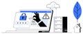 Cybersecurity and Data Protection Concept with Laptop, Lock Icon, and Server Elements Royalty Free Stock Photo