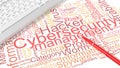 Cybersecurity keyboard wordcloud on white desk with pen Royalty Free Stock Photo