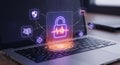 Cybersecurity on Laptop - Digital Lock and Security Icons Royalty Free Stock Photo