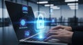 Cybersecurity on Laptop - Protecting Data with Digital Lock Royalty Free Stock Photo