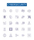 Cybersecurity line icons signs set. Design collection of Cybersecurity, Network, Security, Attack, Prevention, Monitor