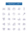 Cybersecurity line icons signs set. Design collection of Cybersecurity, Network, Security, Attack, Prevention, Monitor