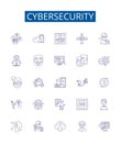 Cybersecurity line icons signs set. Design collection of Cybersecurity, Network, Security, Attack, Prevention, Monitor