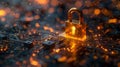 Cybersecurity lock on circuit board - generative ai