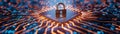Cybersecurity Lock on Digital Circuit Board Royalty Free Stock Photo