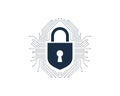 Cybersecurity lock icon representing digital data protection, network security, encryption technology, safeguarding sensitive