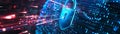 Cybersecurity lock interface, digital encryption, holographic display , no grunge