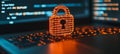 Cybersecurity Lock On Keyboard With Code, Data Protection And Software Security Concept. Royalty Free Stock Photo
