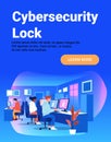 Cybersecurity lock office workers computer security team monitoring digital screens modern workspace blue gradient Royalty Free Stock Photo