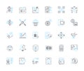 Cybersecurity measures linear icons set. Encryption, Firewall, VPN, Patching, Authentication, Antivirus, Biometrics line