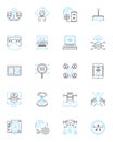 Cybersecurity measures linear icons set. Firewall, Encryption, Authentication, Authorization, Malware, Phishing