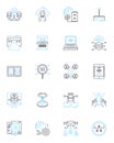 Cybersecurity measures linear icons set. Firewall, Encryption, Authentication, Authorization, Malware, Phishing