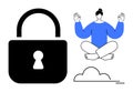 Cybersecurity and Mindfulness Concept, Secure Access Lock and Meditation for Digital Well-being Royalty Free Stock Photo