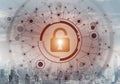 Cybersecurity mixed media with virtual padlock