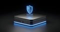 Cybersecurity Network Protection System: Digital Shield Over Secure Hardware for Businesses and Data Security. Royalty Free Stock Photo
