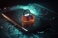 Cybersecurity Padlock, Digital Lock on Technology Network Data Protection cyber securitym, locker created, private Royalty Free Stock Photo