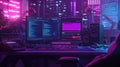 Cybersecurity programmer coding work desk at night Royalty Free Stock Photo