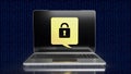 The lock gold icon on notebook for Cybersecurity 3d rendering Royalty Free Stock Photo