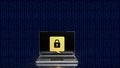 The lock gold icon on notebook for Cybersecurity 3d rendering Royalty Free Stock Photo