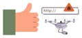 Cybersecurity Risk with Drones and Internet Bugs Illustrated by Thumbs-Up Gesture Royalty Free Stock Photo