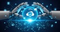 Cybersecurity robot hands holding data cloud protection security system ai technology concept image Royalty Free Stock Photo