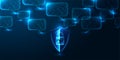Cybersecurity and secure communication with glowing shield and digital speech bubble network Royalty Free Stock Photo
