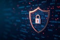 Cybersecurity Shield Concept with Digital Lock and Binary Code Background for Data Protection, Tech Branding, and Commercial Use Royalty Free Stock Photo