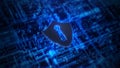 Cybersecurity shield on digital circuit board, Digital data network protection, Technology digital data network connection, Royalty Free Stock Photo