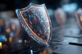 Cybersecurity Shield in Futuristic Digital Environment for IT Security Design Generative AI Royalty Free Stock Photo
