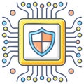 Cybersecurity Shield Icon on a Computer Microchip for Data Protection Royalty Free Stock Photo