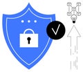 Cybersecurity Shield with Lock, Blockchain Network, and Innovation Symbolizing Data Protection Royalty Free Stock Photo