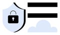 Cybersecurity Shield Lock with Cloud and Data Lines Representing Secure Online Data Storage Royalty Free Stock Photo