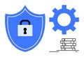 Cybersecurity with Shield, Lock, Gear, and Data Storage Elements Royalty Free Stock Photo