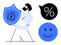 Cybersecurity Shield with Lock, Percentage Symbol, and happy Face in Modern Graphic Design Royalty Free Stock Photo
