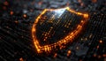 Cybersecurity shield made of glowing digital binary code dark Royalty Free Stock Photo