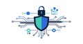 Cybersecurity Shield Padlock, Circuit Lines Illustration Royalty Free Stock Photo