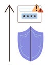 Cybersecurity Shield, Password Protection, and Warning Signs with an Upward Progress Arrow Royalty Free Stock Photo