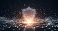 Cybersecurity Shield Protecting Data Integrity on a Futuristic Digital Network Background Royalty Free Stock Photo